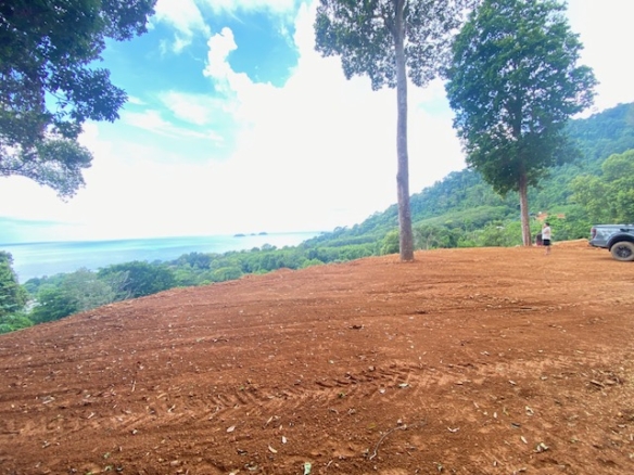 Panoramic sea view land for sale on Koh Chang with mountain elevation, surrounded by lush nature and ideal for luxury villa or resort development.